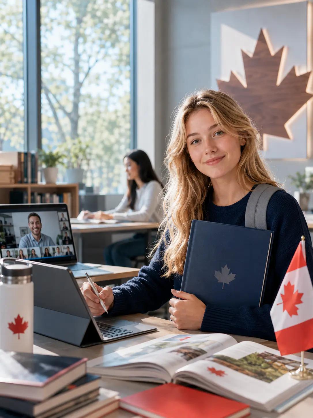 Aisha Kyryk, Kingston College OSSD graduate, studying with course materials